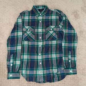 Polo Ralph Lauren Blue and Green Plaid Flannel Button Down Shirt